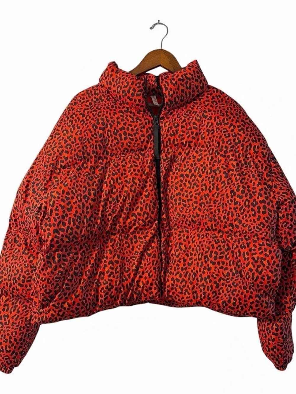 Retro Fabletics Wander Cropped Puffer Jacket XXL Red Leopard Y2K Streetwear